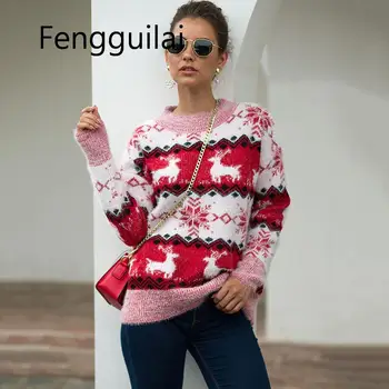 

2019 Christmas Sweaters Women Thick Warm Xmas Sweater Women Pullover Sweater With Deer Elk Women Winter Sweater Knitted Female