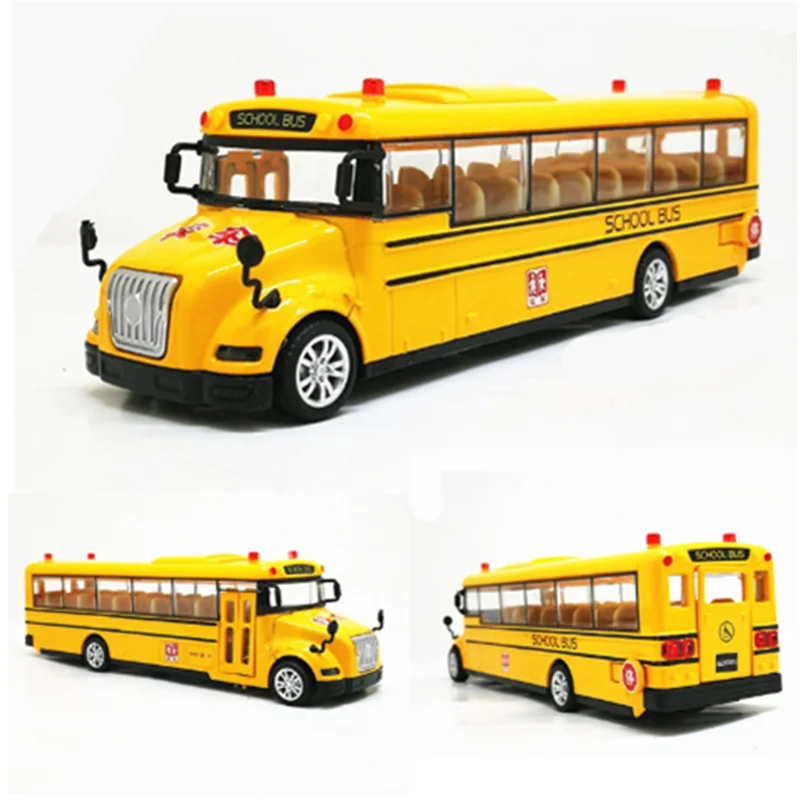 

Collection 1:55 scale Metal Alloy Model school bus Diecast Bus with voice and light&pullback Display for child adult