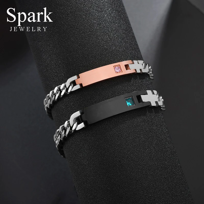 

Spark High Quality Bracelet Stainless Steel Birth Stone Customized Name Engrave Unique Charming Gift Men Women Wedding Jewelry