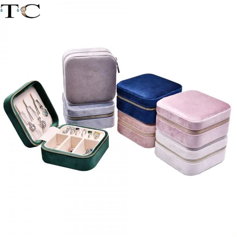 

Velvet Square Jewelry Storage Box with Makeup Mirror Ring Earrings Display Collection Box Traveling Portable Jewelry Box