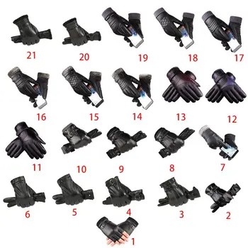 

21 Styles Men Witner Faux Leather Touch Screen Gloves Plush Lined Warm Mittens new
