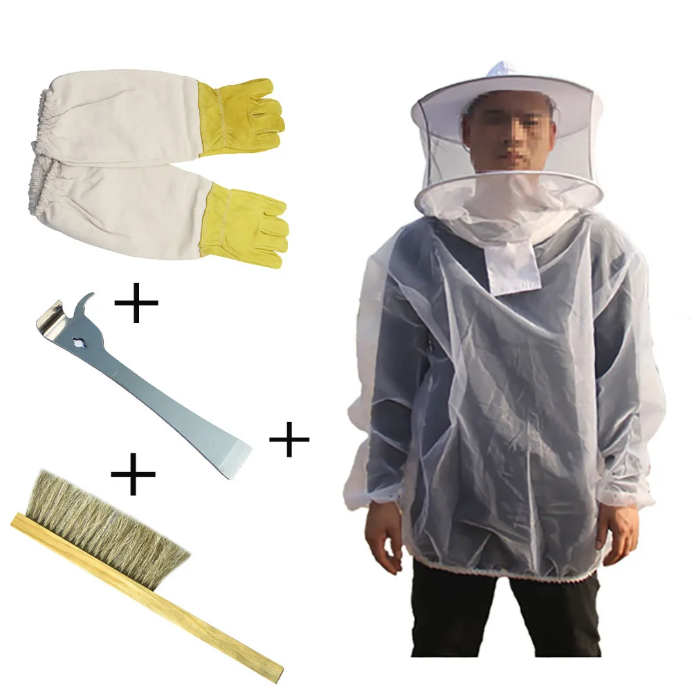 

Breathable clothing for bees, anti bee gloves, scraper, 4-piece set for beekeeping