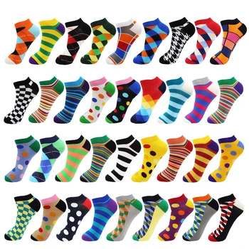 

Colorful Mens Cotton Stripe Ankle Socks Hip Hop Fashion Kawaii Harajuku Cute Dot Plaid Animal Print Fruit Funny Happy Mens Socks