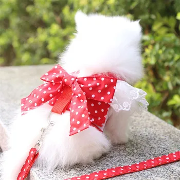 

New Pet Dog Harness with Leash Set Bowknot Dot Print Pet Dog Vest for Small Puppy Dogs Harness Leash Chihuahua Yorkshire