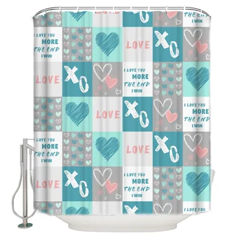 

Valentine'S Day I Love You More Than Anything Grid Bathroom Shower Curtain Decor with Hooks Waterproof
