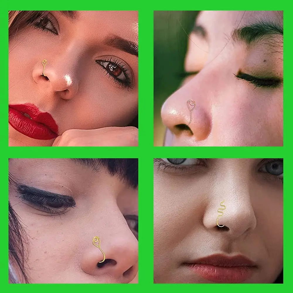 9Pcs African Fake Nose Rings for Women Handmade Nose Cuff Non Piercing Stainless Steel Fake Piercings Nose Ring Hoop Ear Cuff