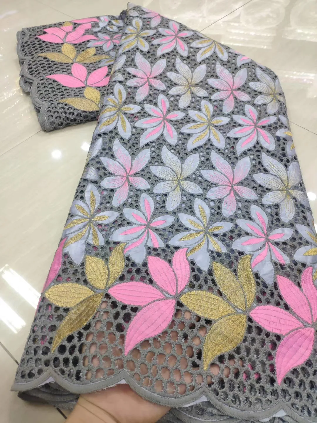 

African Lace Fabric 5 Yards Embroidery High Quality Swiss Voile Cotton Lace Fabric In Switzerland For Women Dress AFM4922