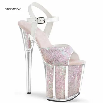 

BBZAI New pattern Superior quality Super high heel ladies shoes 20CM Thin Heels Sandals Model shoes Waterproof 10CM 34-45 46