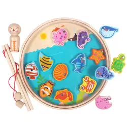 3D деревянная игрушка-головоломка Магнитная рыбалка Мультяшные животные ролевые игры Ранние обучающие игрушки, подарки для детей