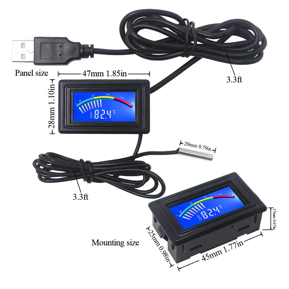 Ketotek usb термометр ЖК-цифровой указатель автомобильный измеритель температуры воды Датчик C F мод для компьютера ПК аквариумные котлы