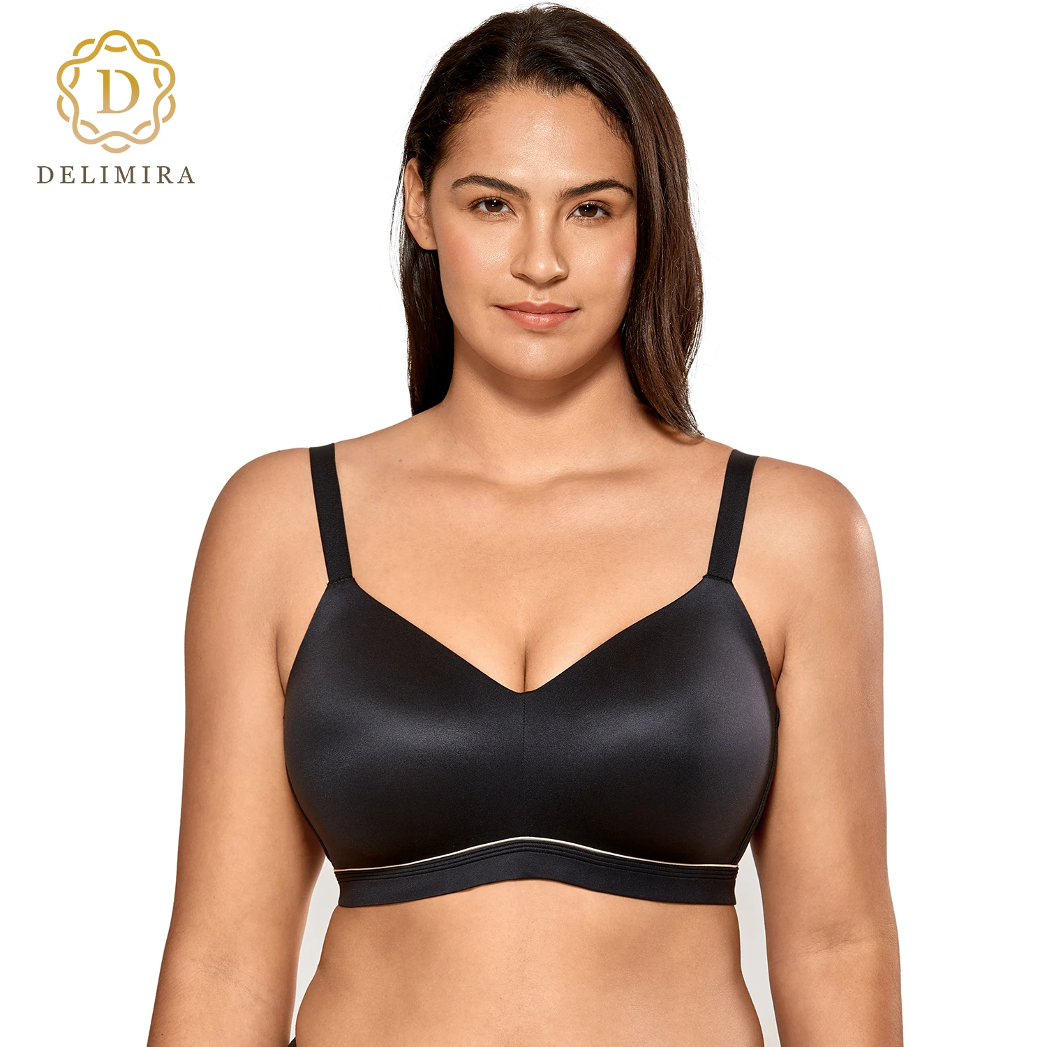 DELIMIRA Vrouwen Draadloze Grote Maten Kanten Bh Ongevoerd Volledige Dekking Comfort Katoen Zachte Roos 100c 2354119547