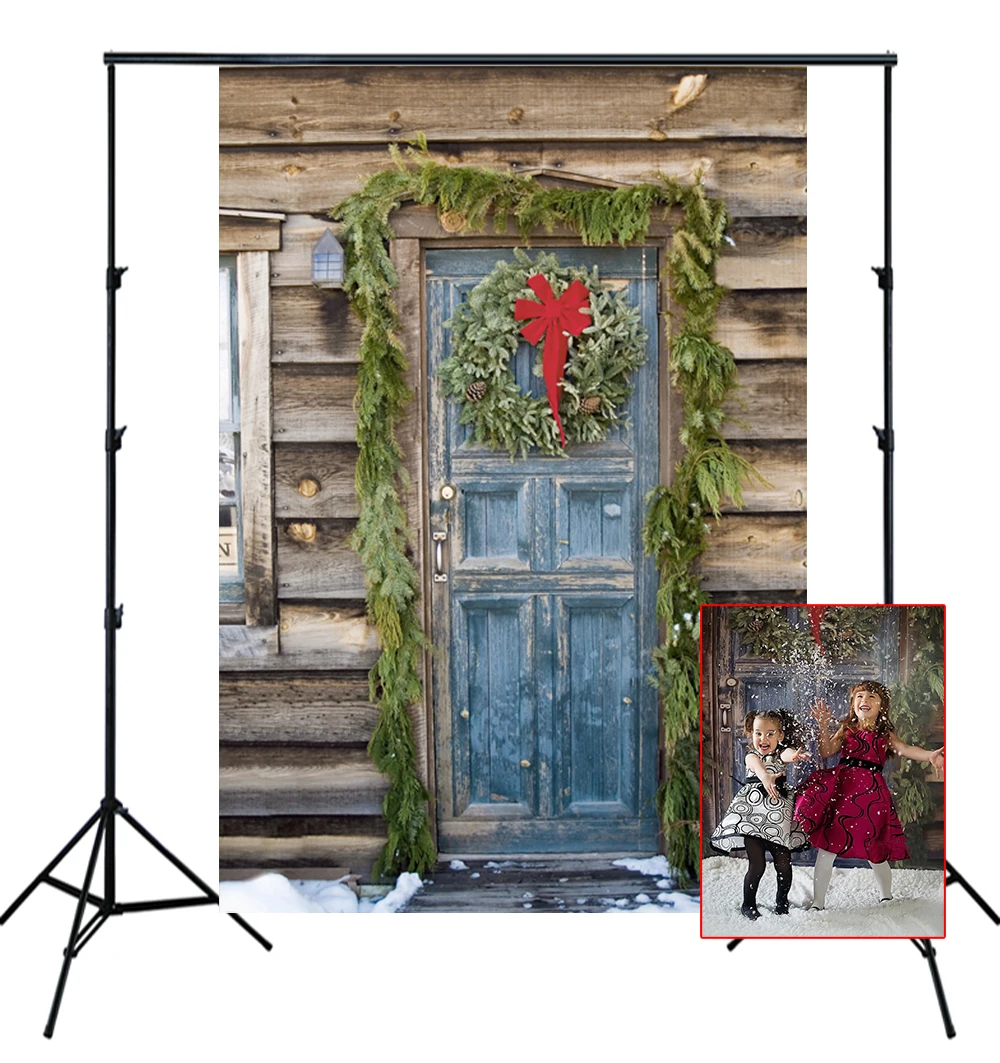 

Christmas backdrops Xmas rustic barn door wooden wall holiday vinyl photo background for studio birth party photophone XT-4744