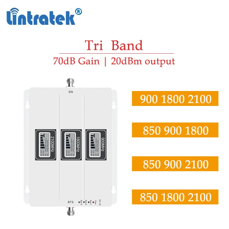 Lintratek 70db 2g 3g 4g трехдиапазонный ретранслятор сигнала мощный 900 1800 2100 cdma 850 2G 3g Усилитель сотового телефона s7