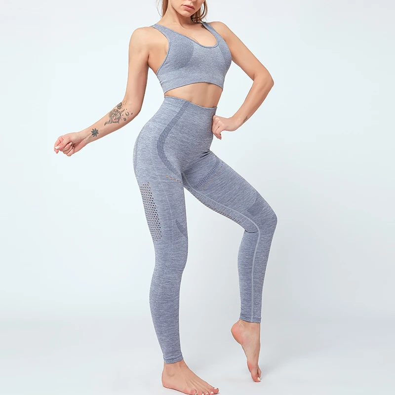 Conjunto de yoga con sujetador y mallas para mujer sin costuras pantalones 