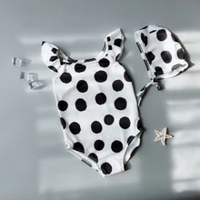 Купальник в горошек для маленьких девочек; Летний Бикини с оборками; цельный купальник для детей; купальный Купальник для маленьких девочек