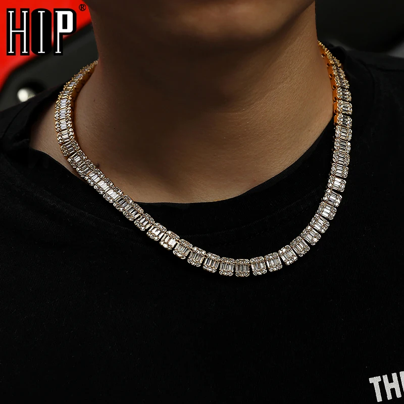 

Hip Hop Box Buckle Iced Out Cubic 9MM Zirconia Necklace Geometric Square Baguette Cluste AAA CZ Chains For Men Chokers Jewelry