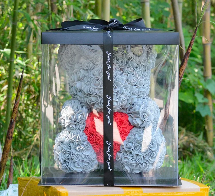 12 дюймов 40 см Роза медведь торт подарочная коробка прозрачный пустой ПВХ для цветок плюшевый медведь кролик подарок на день рождения коробка