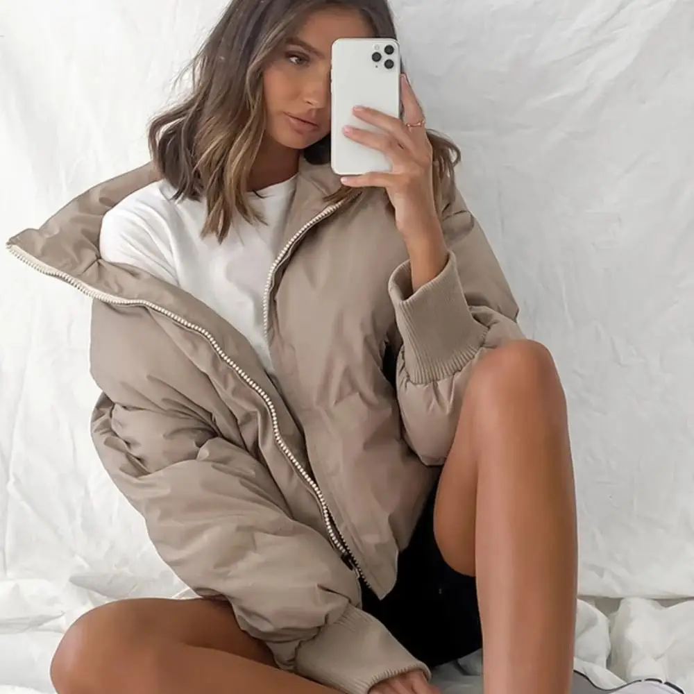 

Zhuolan Women Winter Jacket Stand Collar Solid Khaki Black Cotton Coat Female Warm Short Parka 2020 Casual Streetwear Outerwear