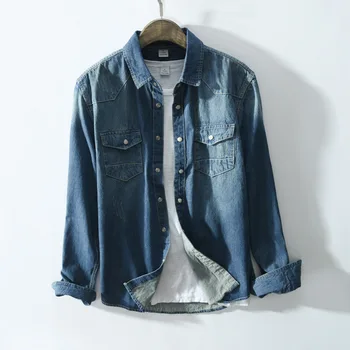 

Casual men's denim shirt wild retro coat long sleeve 2020 new