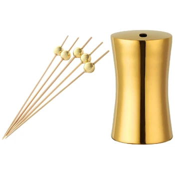 

300 Pcs Handmade Cocktail Picks Sticks Wooden Toothpicks & 1 Pcs Toothpick Box European Style Mini Toothpick Holder