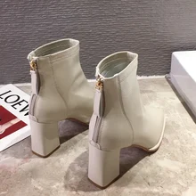 

Trend Women Winter Boot 7cm Block High Heels Ankle Shoe Winter Female Square Toe Designer Short Boots