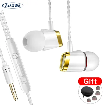 

AIKSWE 3.5mm Bass Wired In-Ear Earphones With Mic Earpiece Comforted Earbud Volume Control Stereo Sport Headset For Girl Gift