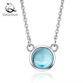 

New Fashion Jewelry Blue Crystal 925 Sterling Silver Personality Gradient Round Temperament Pendant Necklaces N367