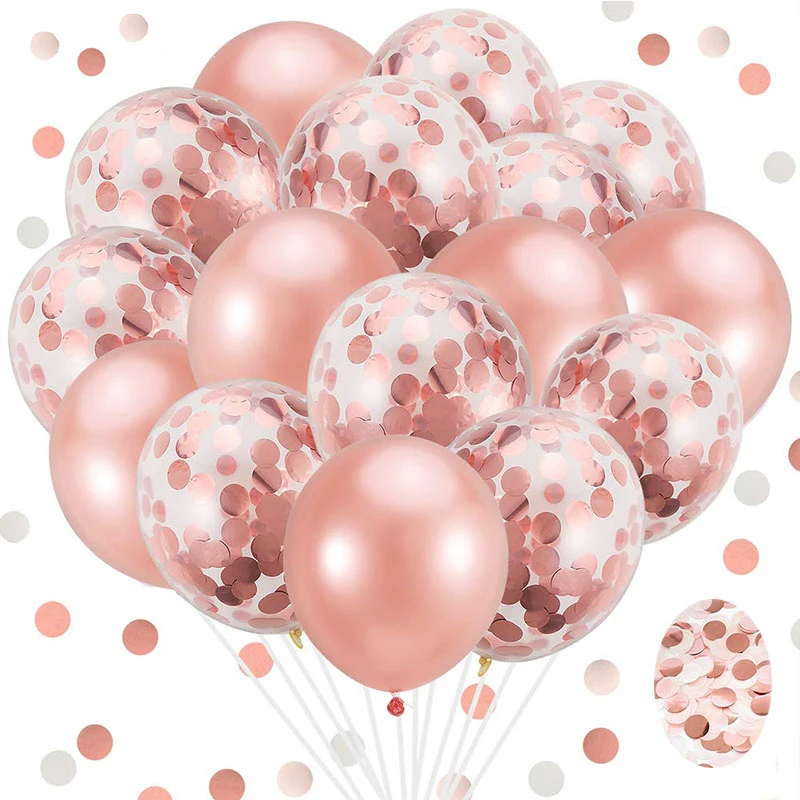 10pcs 12" Confettis Latex Ballons Or Rose hélium anniversaire mariage enterrement vie jeune fille US