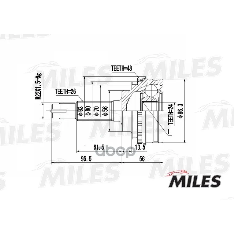 Шрус Toyota Carina T170/Corolla Vi E90/Rav4 A10/Picnic 1.6-2.2d 87-01 Нар. Abs Miles Ga20482 Miles арт. GA20482