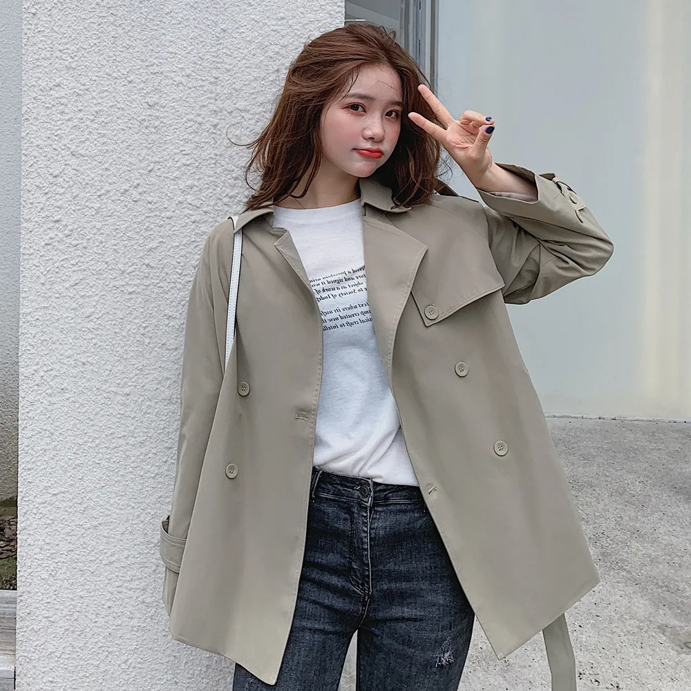 

2019 New Style Trench Coat Women's Spring Thin Simple Retro Short-height Short Coat