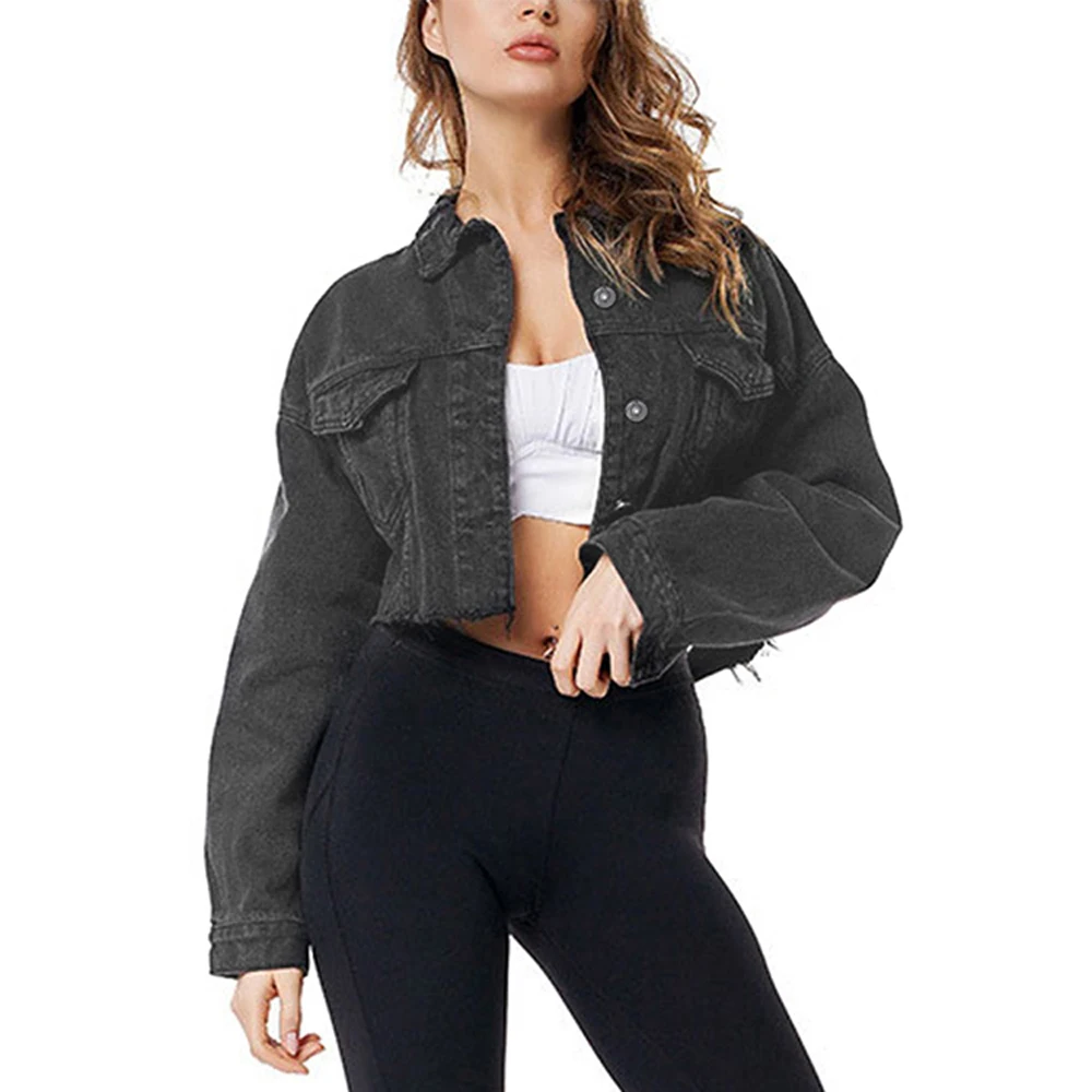 

Hot-selling denim jacket sexy slimming ripped fringed denim jacket