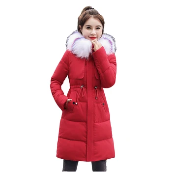 

New winter color big fur collar Parker coat womens medium long slim slimming hooded down cotton jacket women's clothing