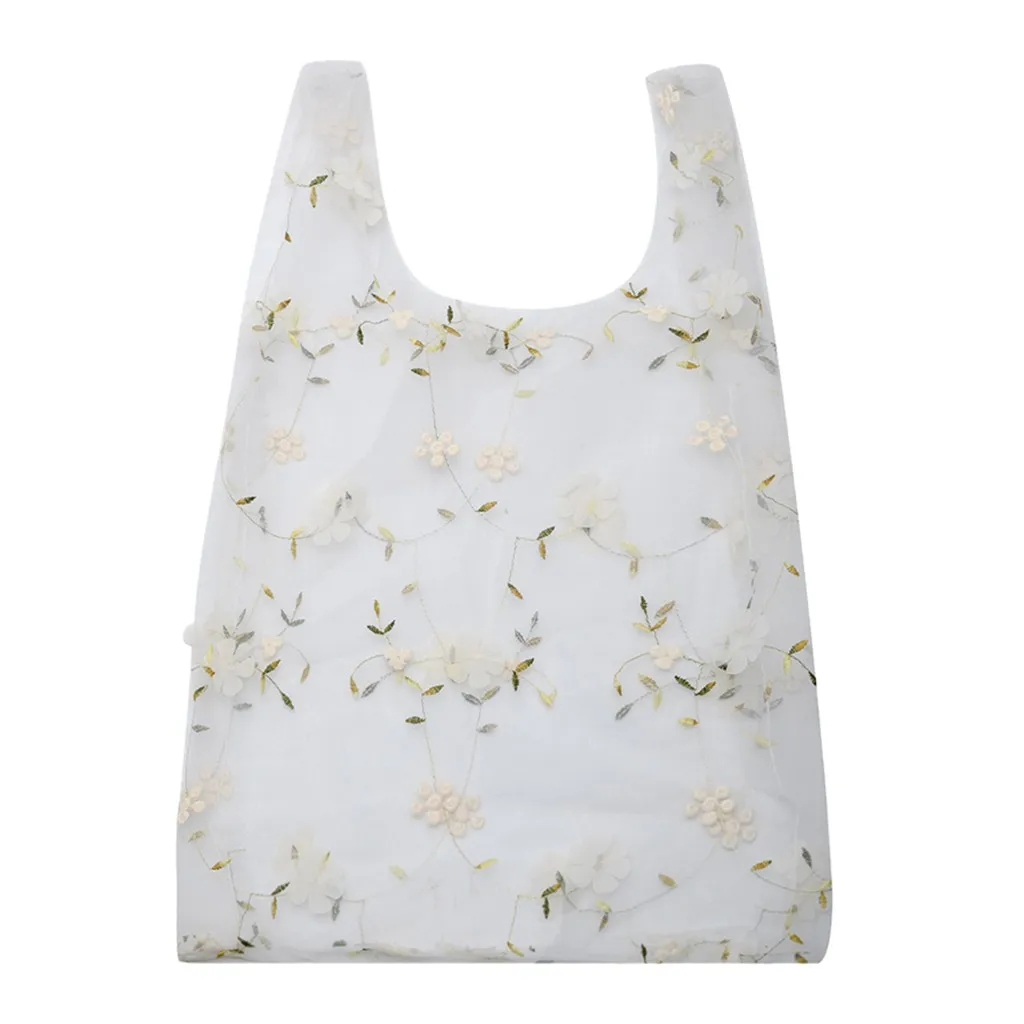 2020 Casual Tote Flower Embroidery Handbags for Women Transparent Mesh Shopper Bag Lady Hand Bags Bolsos Mujer Sac A Main Femme