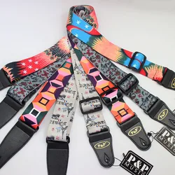 Guitar Strap for Acoustic Electric Guitar and Bass Multi-Color Guitar Belt Adjustable Colorful Printing Nylon Straps