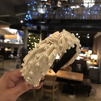 

2020 Lady Girls Pearl Elegant Korean Style Sweet Headband Retro Simple Hair Band Girl Fabric Knotted Hair Hoop