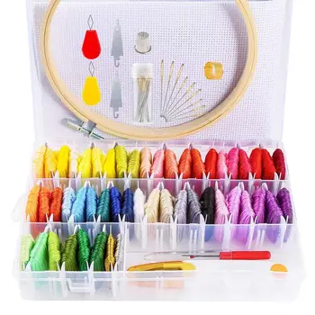 

Embroidery Floss with Organizer Storage Box 48 Colors Embroidery Threads and 2 Metallic Threads with Floss Bobbins 1 Piece Bambo