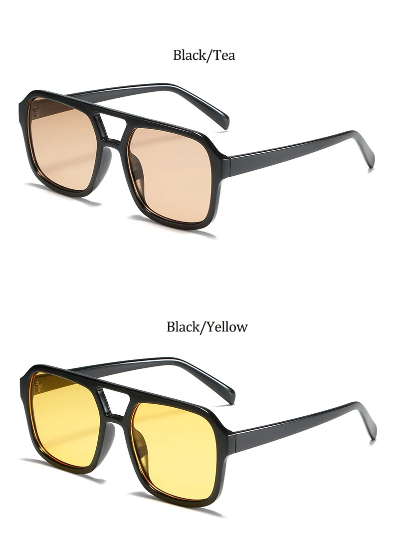 Fashion Pilot Sunglasses Women Vintage Double Bridges Yellow Lens Sunglasses Female Shades Lady UV400 Glasses Trendy Oculos big sunglasses