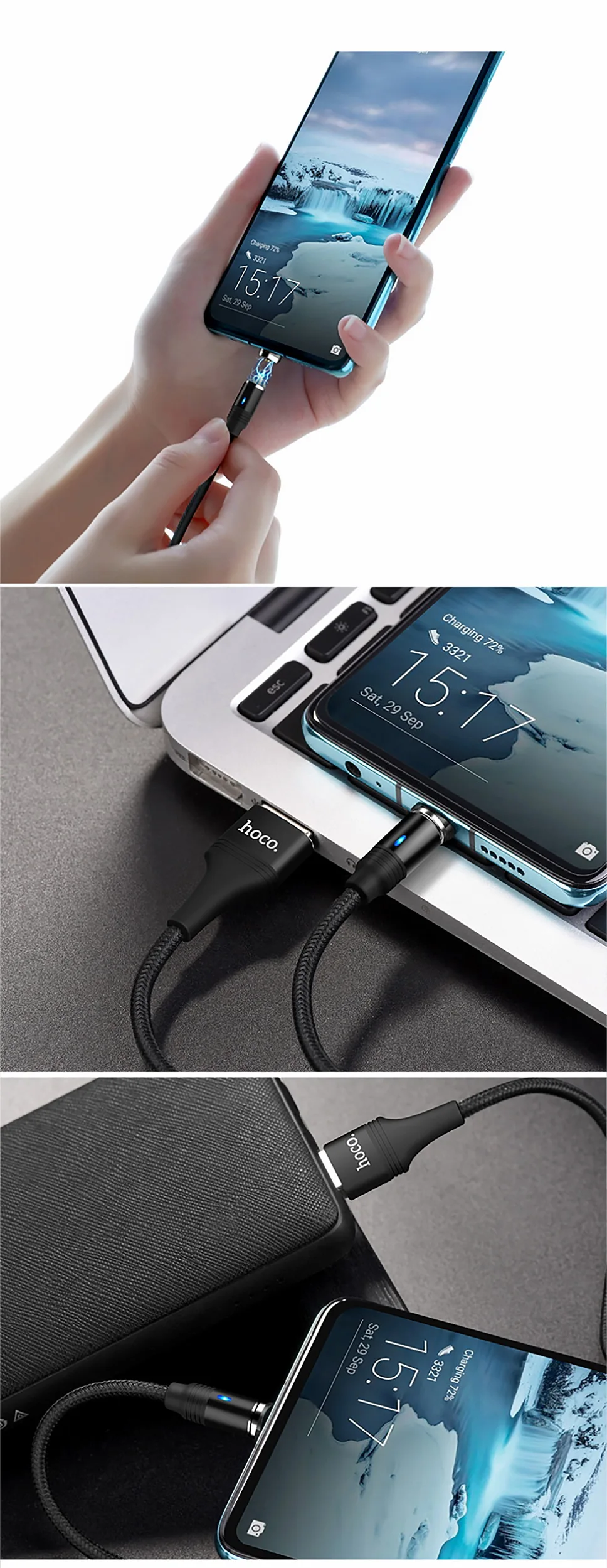 Магнитный usb-кабель HOCO U76 для быстрой зарядки, кабель для зарядки iPhone, нейлоновый плетеный кабель USB type-C для huawei P20, кабели Microusb