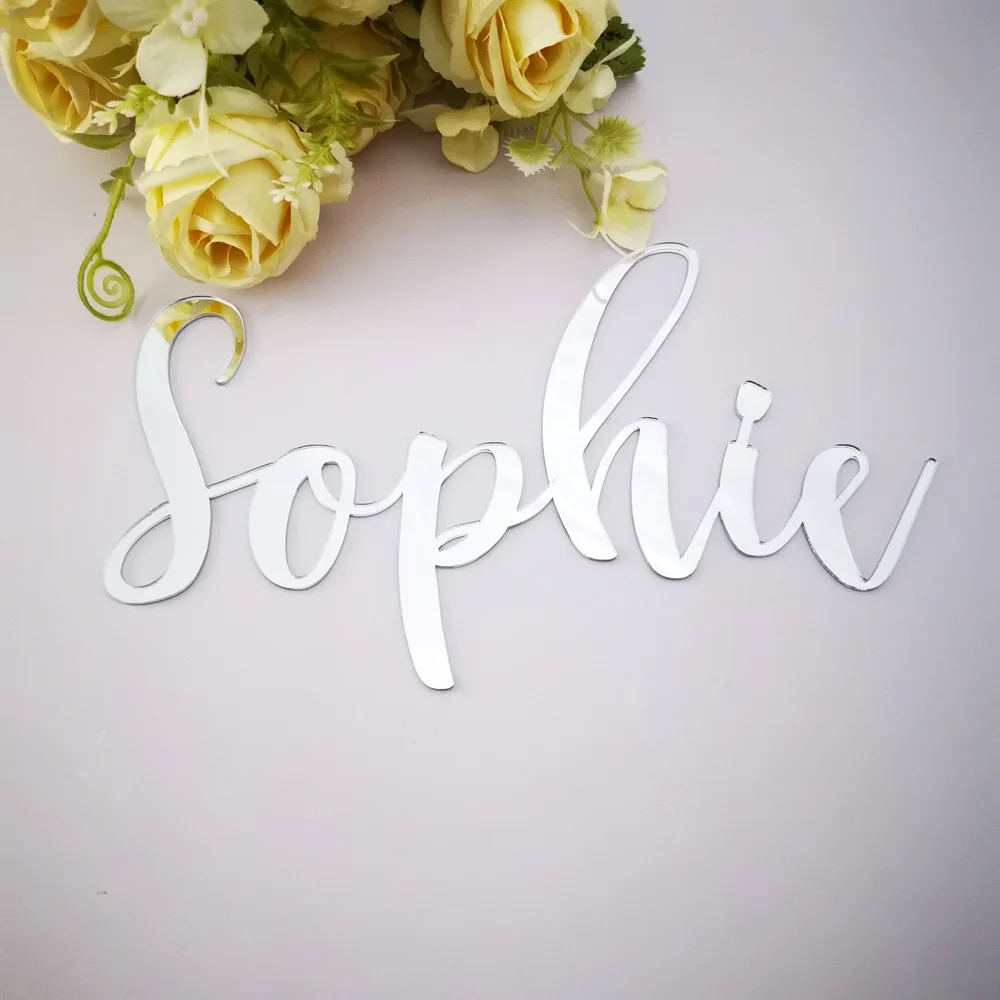 Personalized Baby Shower mirror gold Name sign ,Family Script Nursery Wall Decor,Custom Children Name sign Decor silver Letter (3)
