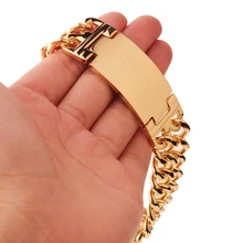 Granny шикарный мужской модный Золотой полированный Гладкий широкий, из нержавеющей стали двойной бордюр кубинская цепочка манжета браслет 9"