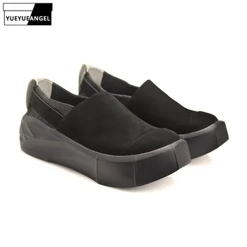 

Spring Mens British Casual Shoes Genuine Leather Slip On Loafers 2020 New Brand Round Toe Party Platform Footwear High Quality