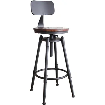 

Bar chair, bar chair, rotary lift chair, solid wood, high foot stool, iron back, domestic bar stool, modern and simple