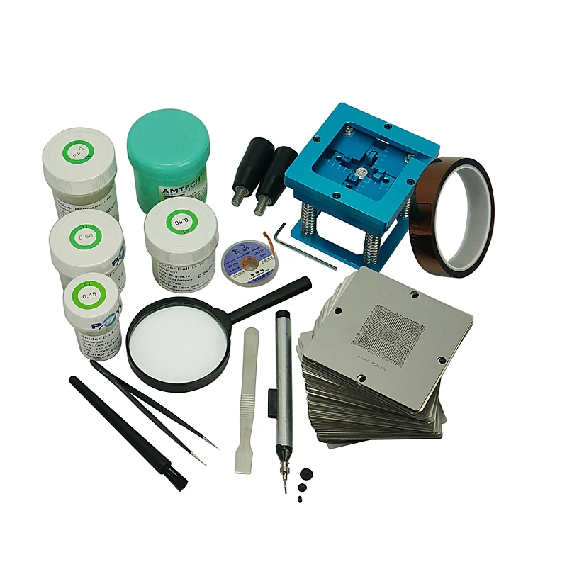 BGA Stencils 184Pcs Template BGA Reballing Station Solder Balls Solder Flux Paste Kit 90MM For Playstation Laptop Desktop Chip