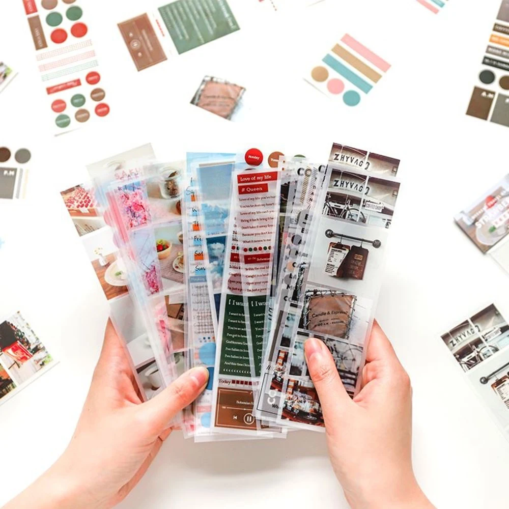 

6sheets/set Creative Decoration Stickers Journal Washi tape Sulphuric Acid Paper DIY Scrapbooking Sticker Label