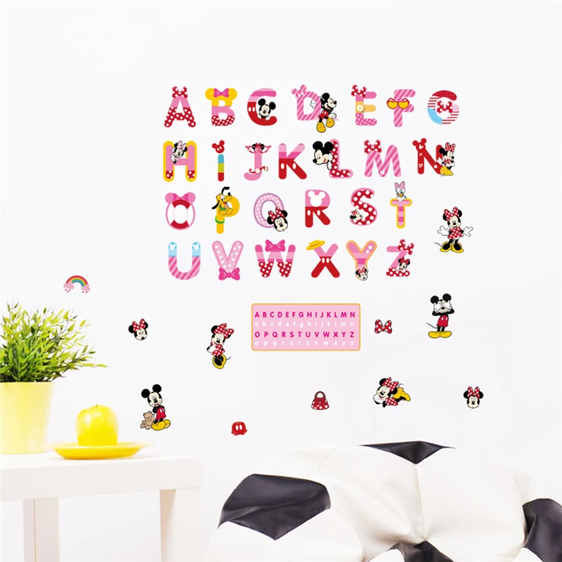 Lovely Mickey Minnie Pattern Wall Stickers For Girls Bedroom Home Decoration Diy Cartoon PVC Animals Mural Art Kids Wall Decals