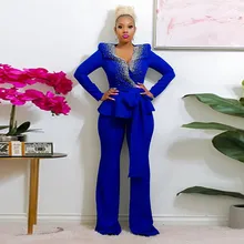 

Elegant African Jumpsuit For Women Dashiki Diamond Fashion Africa Clothes Rompers Trousers Suits Plus Size Party Clothing Outfit