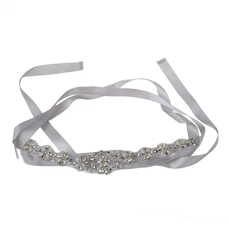 

Women's Rhinestones Bridal Sash Belts Wedding Belt Sashes for Wedding Dress(Gray)