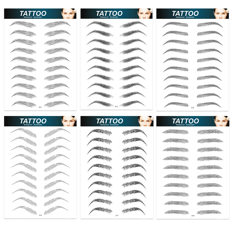 Black Water-based Hair-liked Authentic Eyebrow Tattoo Sticker Waterproof Cosmetics Long Lasting Makeup False Eyebrows Stickers