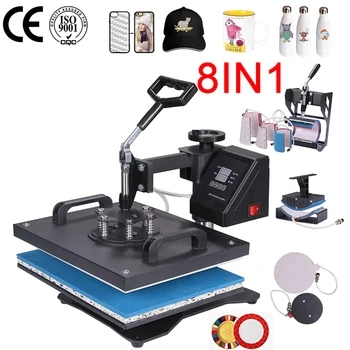 

double display control new 8 in 1 Combo Heat Press Machine Sublimation thermal Printer For Mug/Cap/T shirt/Phone Case