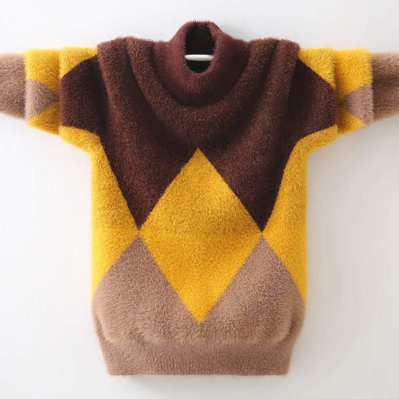 

Children Semi-Middle And Large Sweater Brushed And Thick 12-Year-Old in Linc-Korean-style Western Style BOY'S High Collar Child